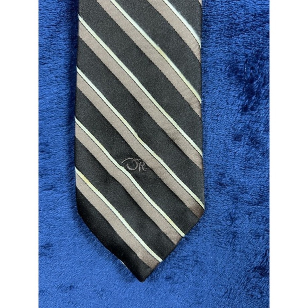 Oscar De La Renta Men's Striped Gray Silver Brown Tie‎